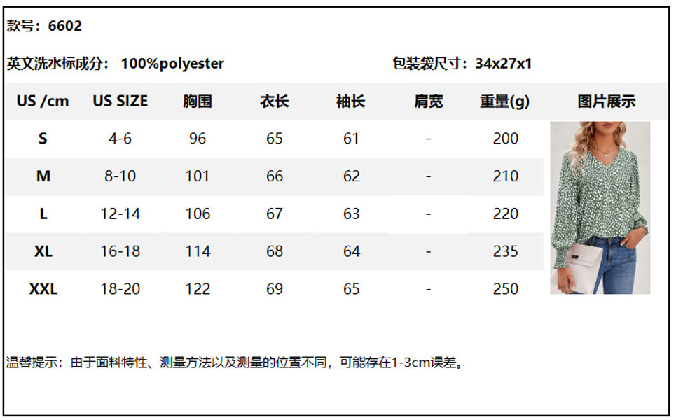 2025 Spring New Loose Printed Long Sleeve V-neck Chiffon Shirt Women's Top