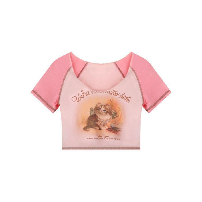 Designer American Cotton Women's Cat Sleeve T-shirt 2025 Summer New Style Girl Slimming Short Sweet And Spicy Top