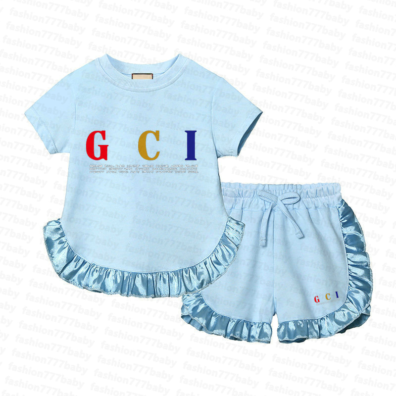 new style summer Kids Designer girl Clothing Sets Luxury logo Short sleeve lace short pants Children 2 Piece cotton Fashion Girls' children's clothing