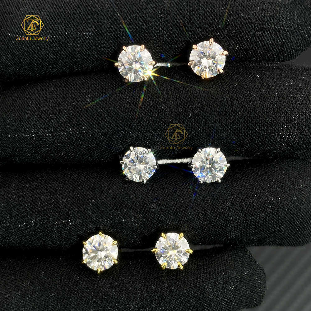 Luxury Classic 925 Sterling Silver 6.5mm 1Carat D VVS Moissanite Diamond Women Stud Earrings