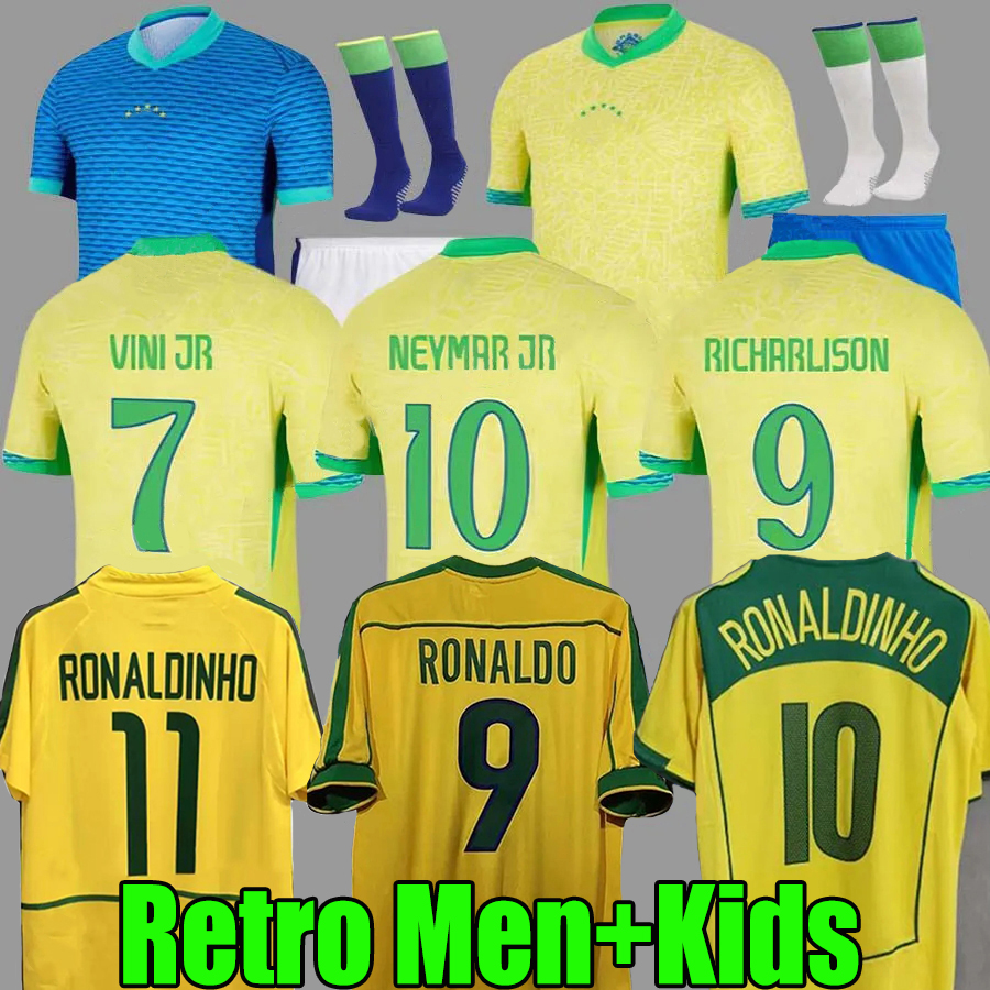 Brasil Soccer Jerseys 2024 2025 2026 BraziLS Retro Shirt VINI JR Endrick RODRYGO PELE 1998 2002 2004 Vintage NEYMAR Ronaldinho camisa de futebol brasil Kid kits