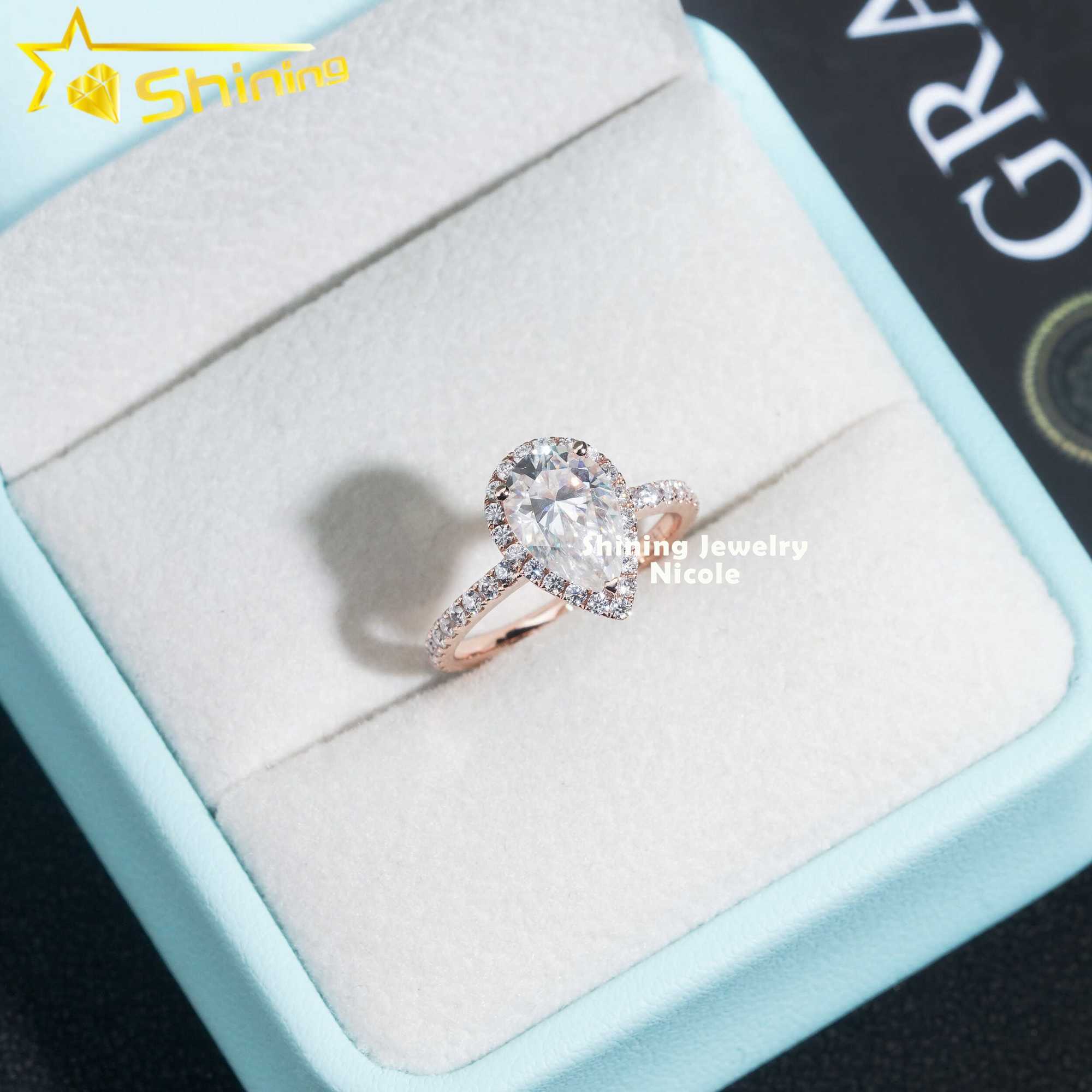Top Quality D Color Pear Cut 2ct Rose Gold Wedding Band 14k Solid Gold Diamond Moissanite Ring