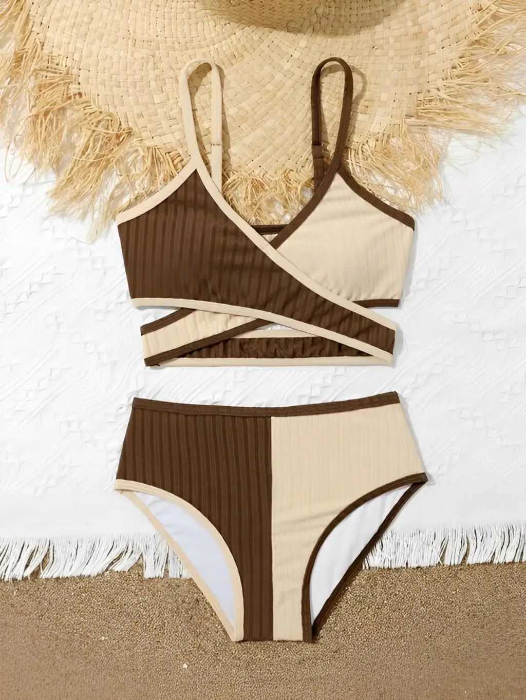 Wrap Cross Bikini 2023 Girls Swimsuit High Waist Kids Swimwear Female Children Bathers Bathing Swimming Swim Suit BeachwearXJ250214