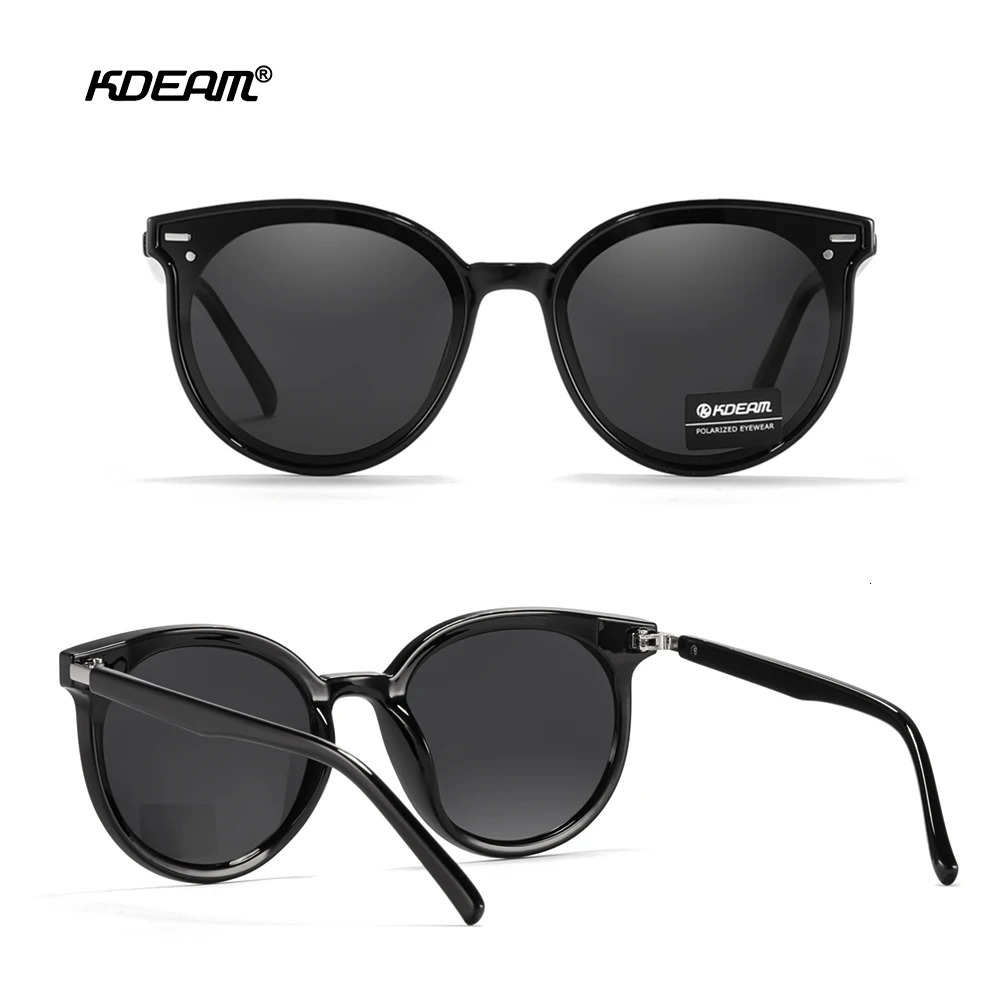 KDEAM Soft TR90 Material Women Sunglasses Cat Eye Polarized UV400 Mirror Sun Glasses Round Black Shades With Leather Case 250213