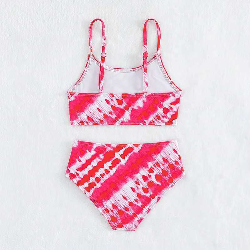 Summer Kids Girls Swimsuit 2Pcs Bikini Tops Suspenders+Shorts Print Children Girls Beach Swimwear Sets 4-7YXJ250214