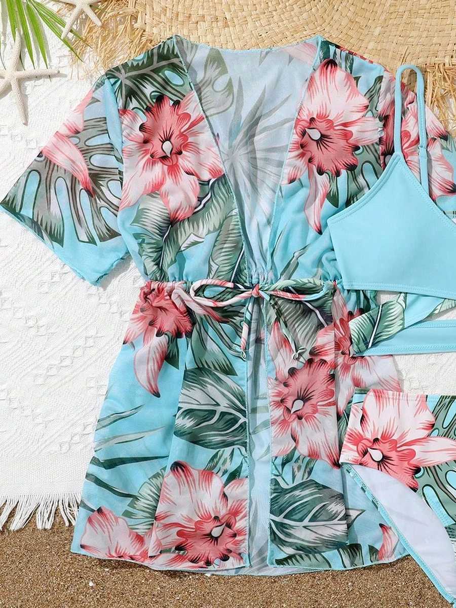 3 Pieces Bikini 2024 Girls Swimsuit Short Sleeve Kids Swimwear Female Childrens Bathers Bathing Swimming Swim Suit BeachwearXJ250214