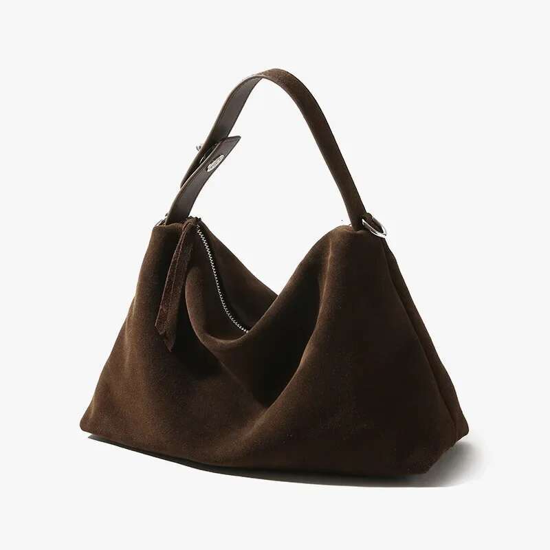 2024 New Winter Suede Leather Women Large Retro Bags High Quality Female Commute Handbag Frosted Shoulder Bag Coffee Brown