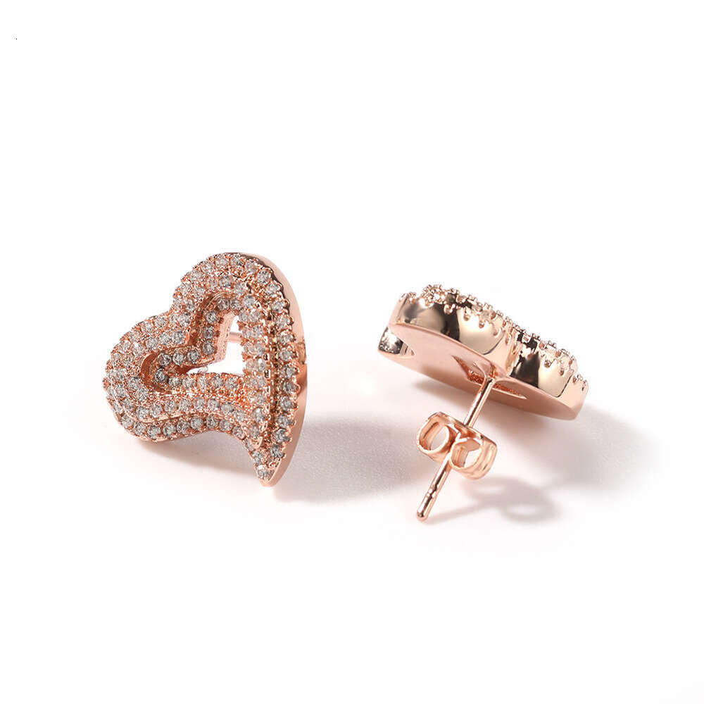 moissanite Hollow Heart Light Fashion Hip Hop Exaggerate Personality Instagram Earrings