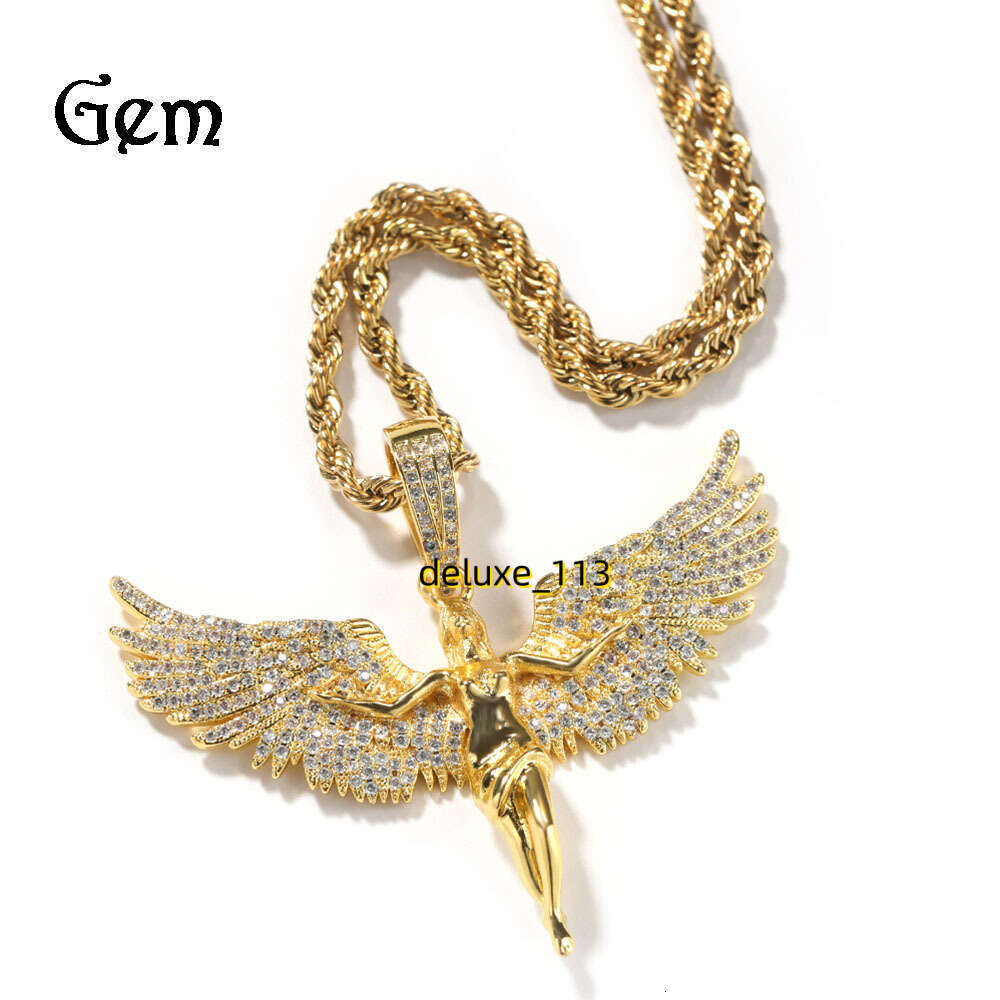 Jewelry neutral style gold studded angel wings men and women rap hip-hop necklace