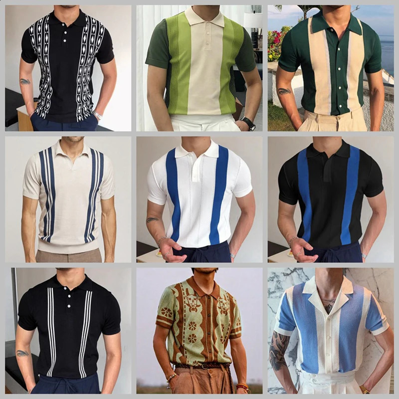 Summer Mens Clothing Knit Short Sleeve Polo Shirt Casual Streetwear Lapel Button Down Cardigan Breathable Tops 250214