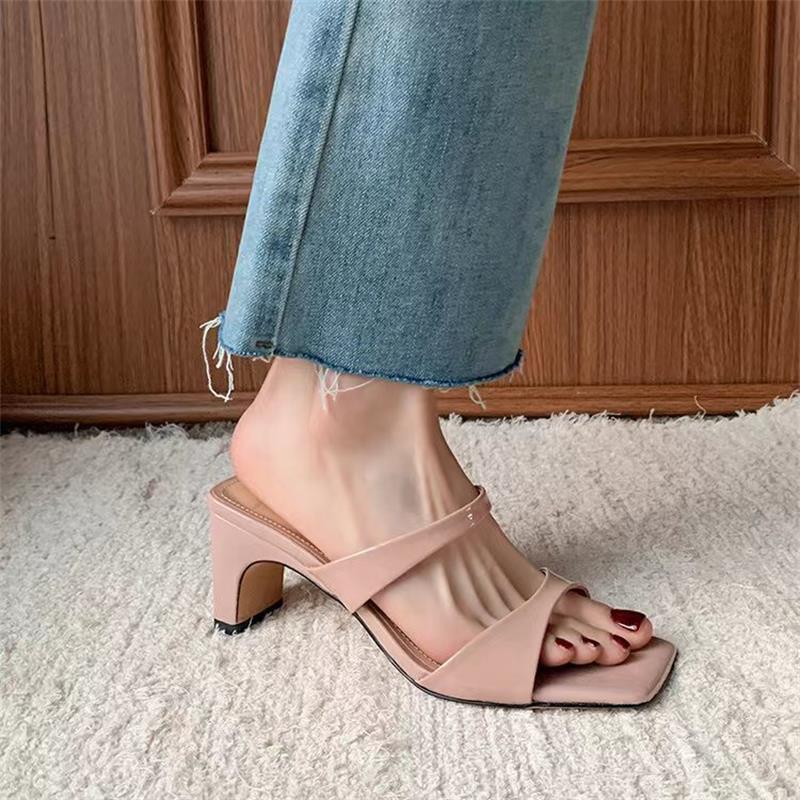 Women Slippers Fashion High Heel Simple Design Versatile Triple Black Apricot Free shipping
