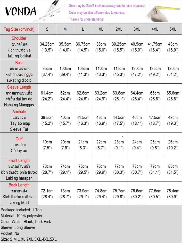 Plus Size VONDA Elegant Shirts Women Casual Long Sleeve Solid Tops Autumn Ruffle Stand Neck Tunic Button Front Vintage Blouses 250210