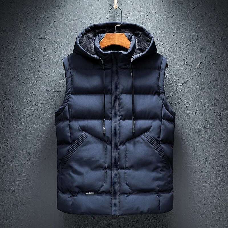 Fashion Mens Hooded Jacket Fleece Sleeveless Puffer Winter Thermal Soft Vests Casual Male Vest Thicken Waistcoat ZL671