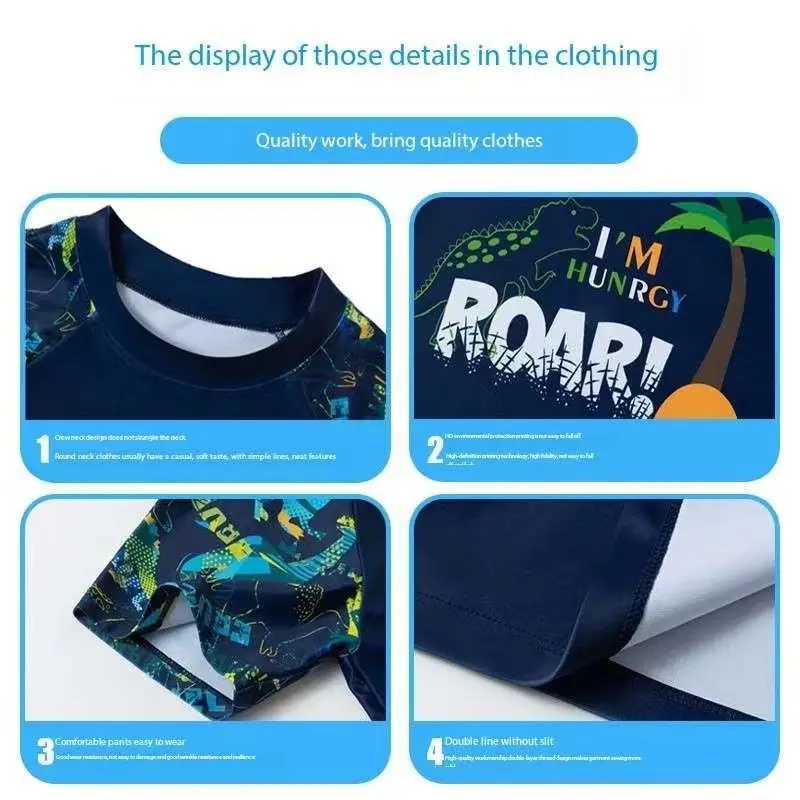 Two Piece Childrens Swimsuit SummerNew Boys Quick-drying Swimwearteenage Boy Swimming Suits with Cap SetXJ250214