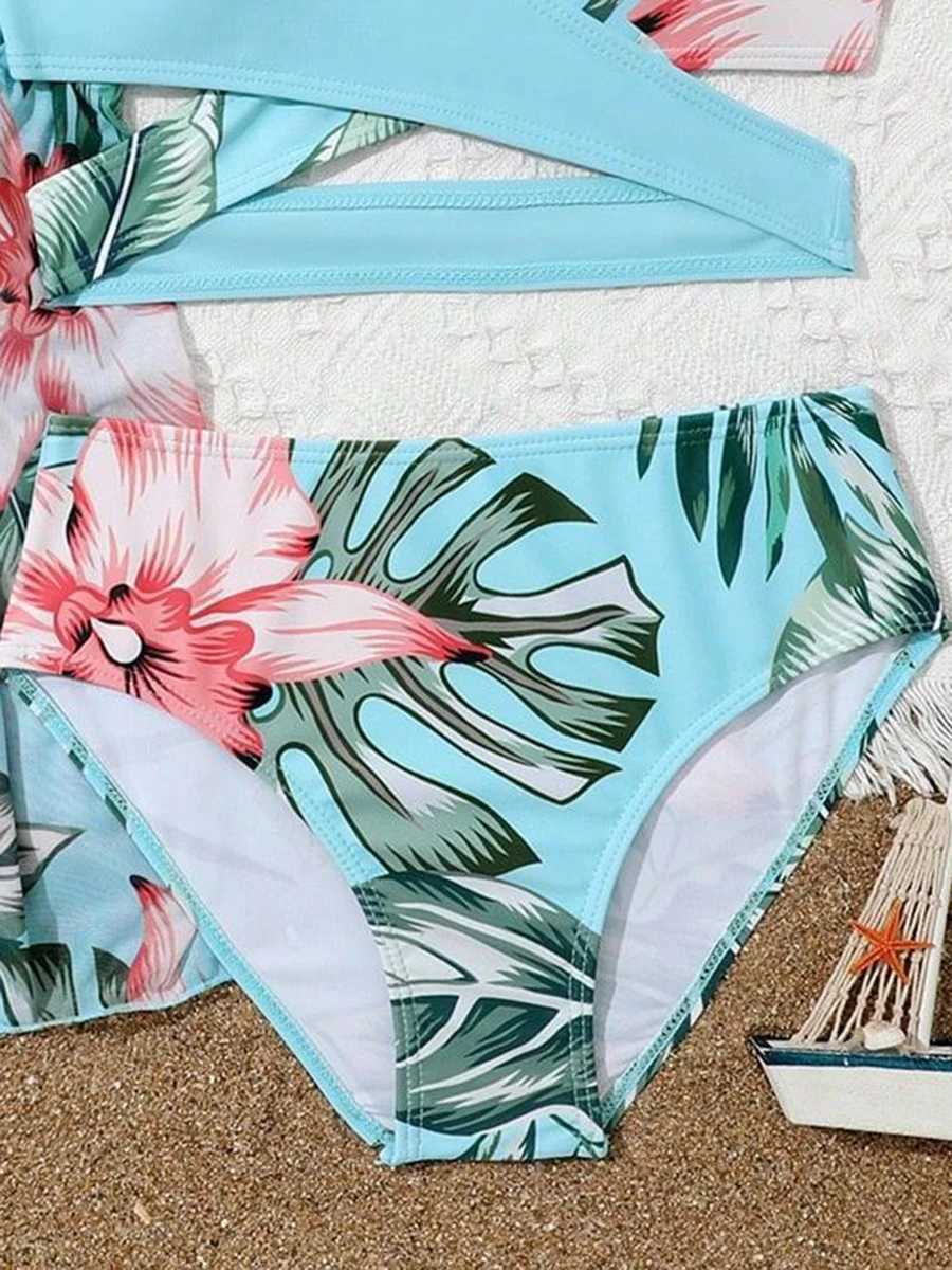 3 Pieces Bikini 2024 Girls Swimsuit Short Sleeve Kids Swimwear Female Childrens Bathers Bathing Swimming Swim Suit BeachwearXJ250214