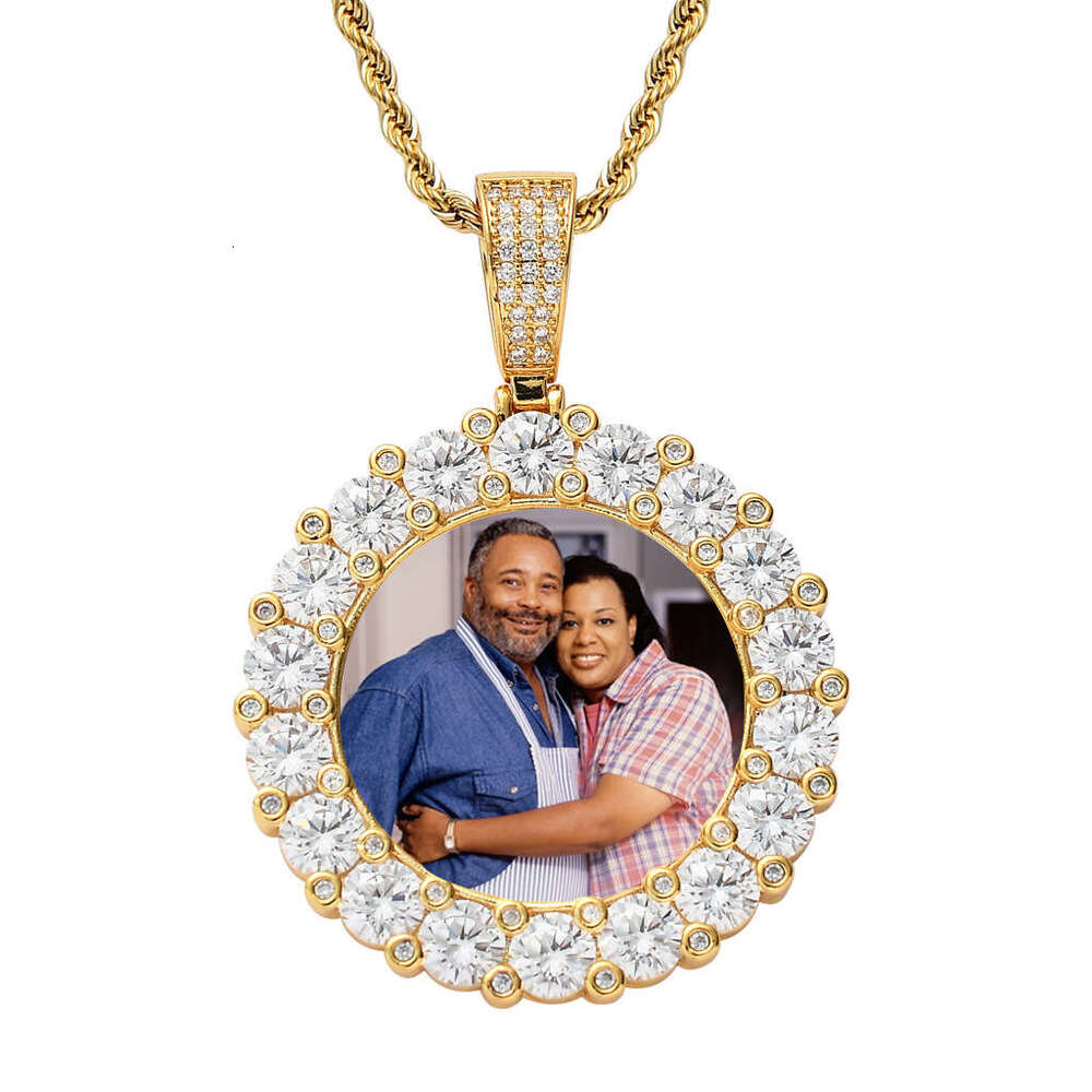 Frame Pendant DIY Private Couple Photo Commemorative Round moissanite Solid Hip Hop Necklace