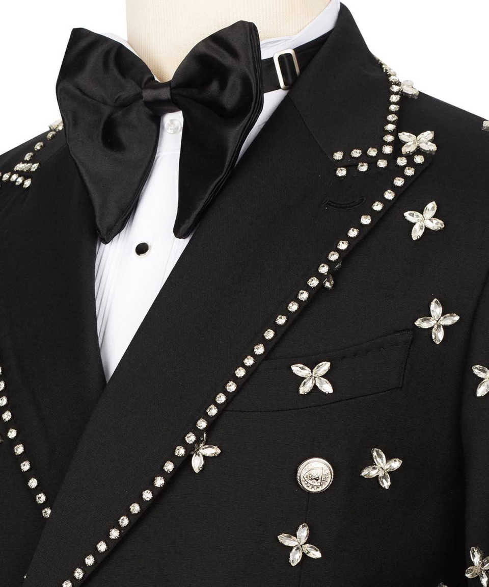 Gorgeous Wedding Tuxedos Rhinestone Double Breasted Men Suit Peaked Lapel 2 Piece Set Jacket Pants Formal Blazers Customized
