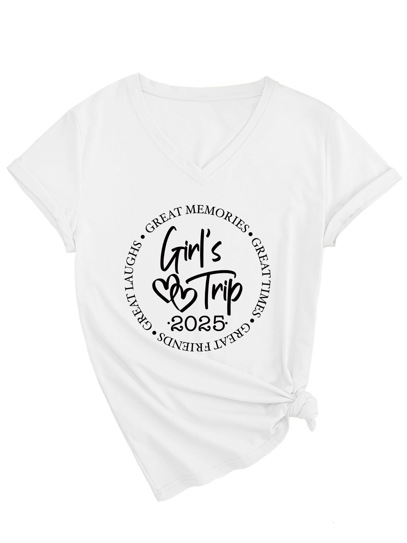 Designer's Fashionable, Versatile, Sexy, Casual And Comfortable Girl's Journey 2025 Women's Slim Fit V-neck Short Sleeved T-shirt