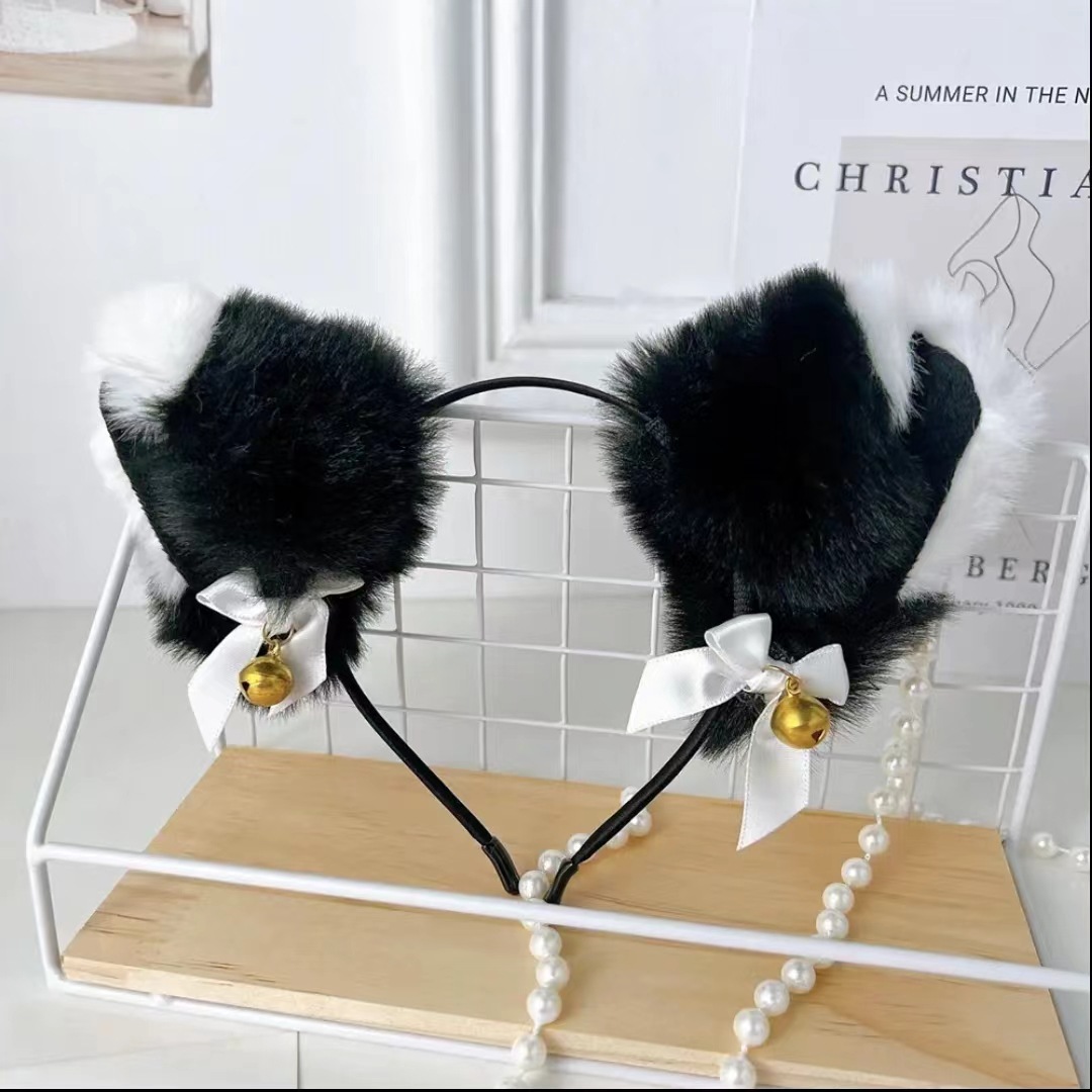 Cute Plush Cat Ear Hair Accessory with Bell and Bow for Photoshoots