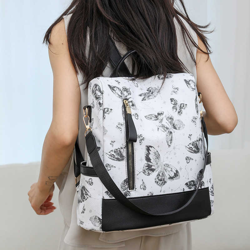 New Fashion Chinese Embroidery Thread Trendy Casual Backpack for Women Simple PU Large Capacity Outdoor Travel Backpack