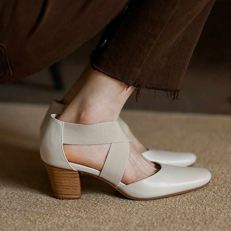 2025 new thick heel square head cross strap single shoe retro high heels all match sandals