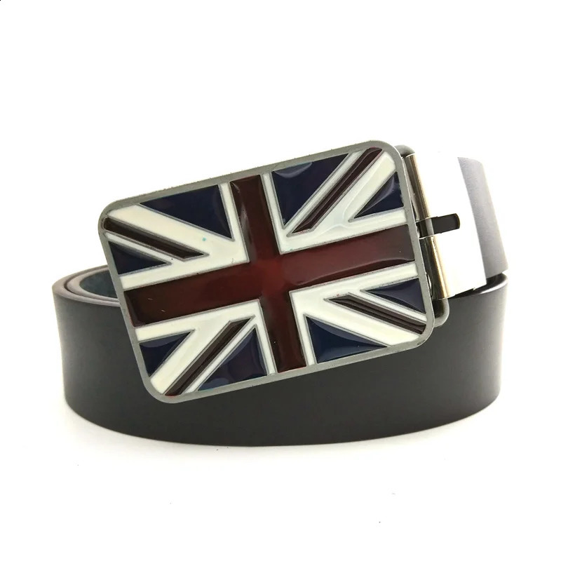 Belts Men High Quality Black Leather Belt Men with Union Jack British Flag Big Metal Belt Buckle Plus Size Belts 130cm 250214
