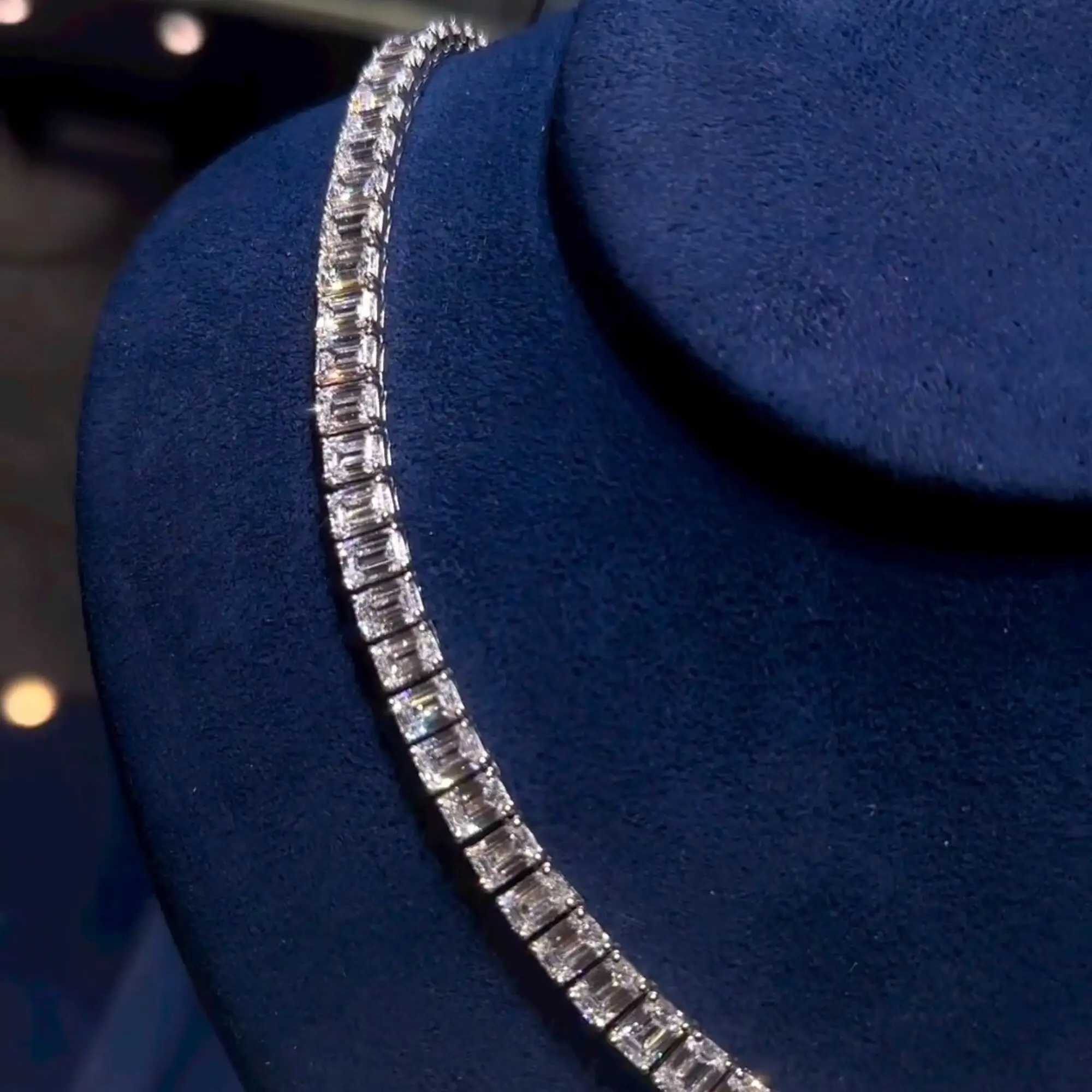 High Quality 50 Pointer Each Emerald Cuban Link Moissanite Diamond Chain 925 Sterling Silver White Gold Diamond Chain