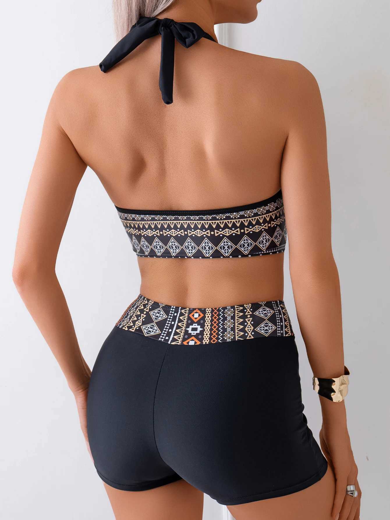 2025 High Waist Bikinis Halter Swimsuit Women Sexy Ring Link Swimwear Female Bathers Bathing Swimming Swim Suit BeachwearW250214