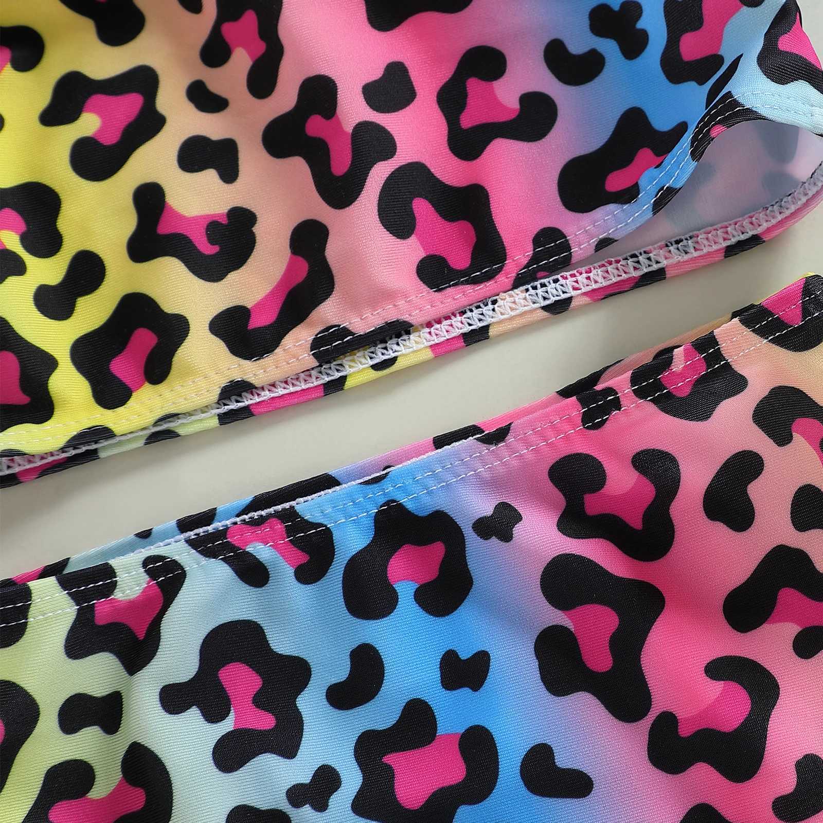 Yiiciovy Baby Kid Girl 2pcs Swimsuits Bikini Set Summer Leopard/ Heart Dot Print Sleeveless Tank Tops with Beach Shorts SwimwearXJ250214