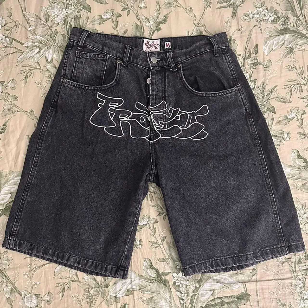 PROTECT Shorts Y2K Pants Gothic Hip Hop Letter Embroidery Retro Black Baggy Denim Gym Shorts Mens Womens New Basketball ShortsT250215