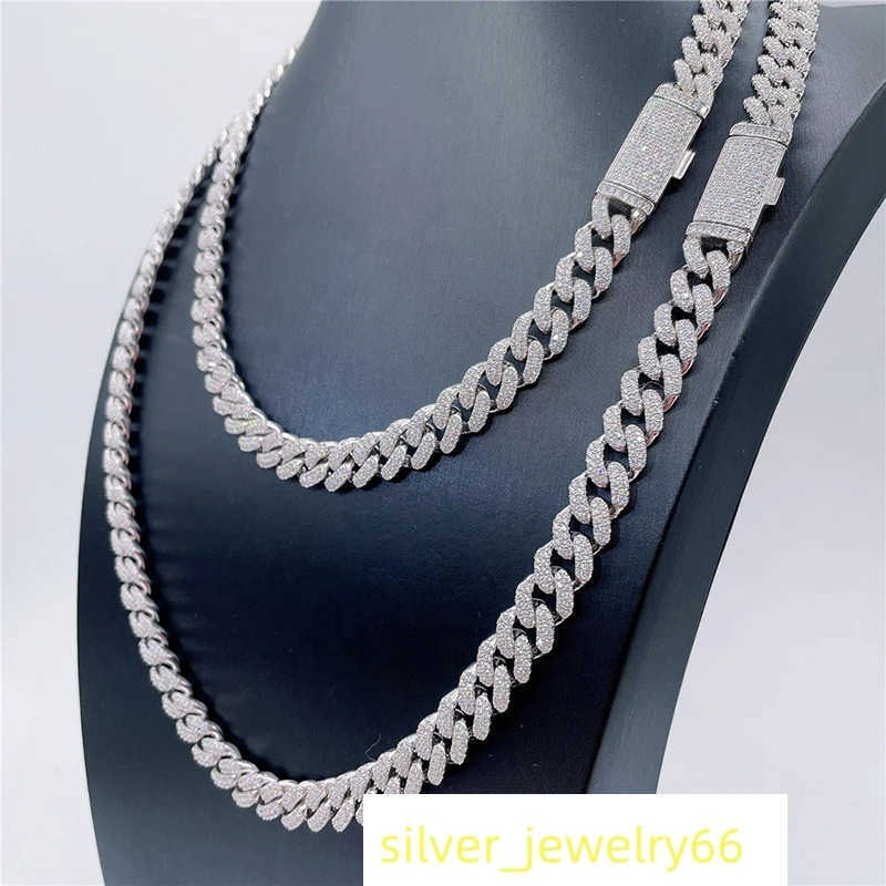 Blues OEM 10mm hip hop custom 925 sterling silver iced out diamond luxera moissanite cuban chain necklace