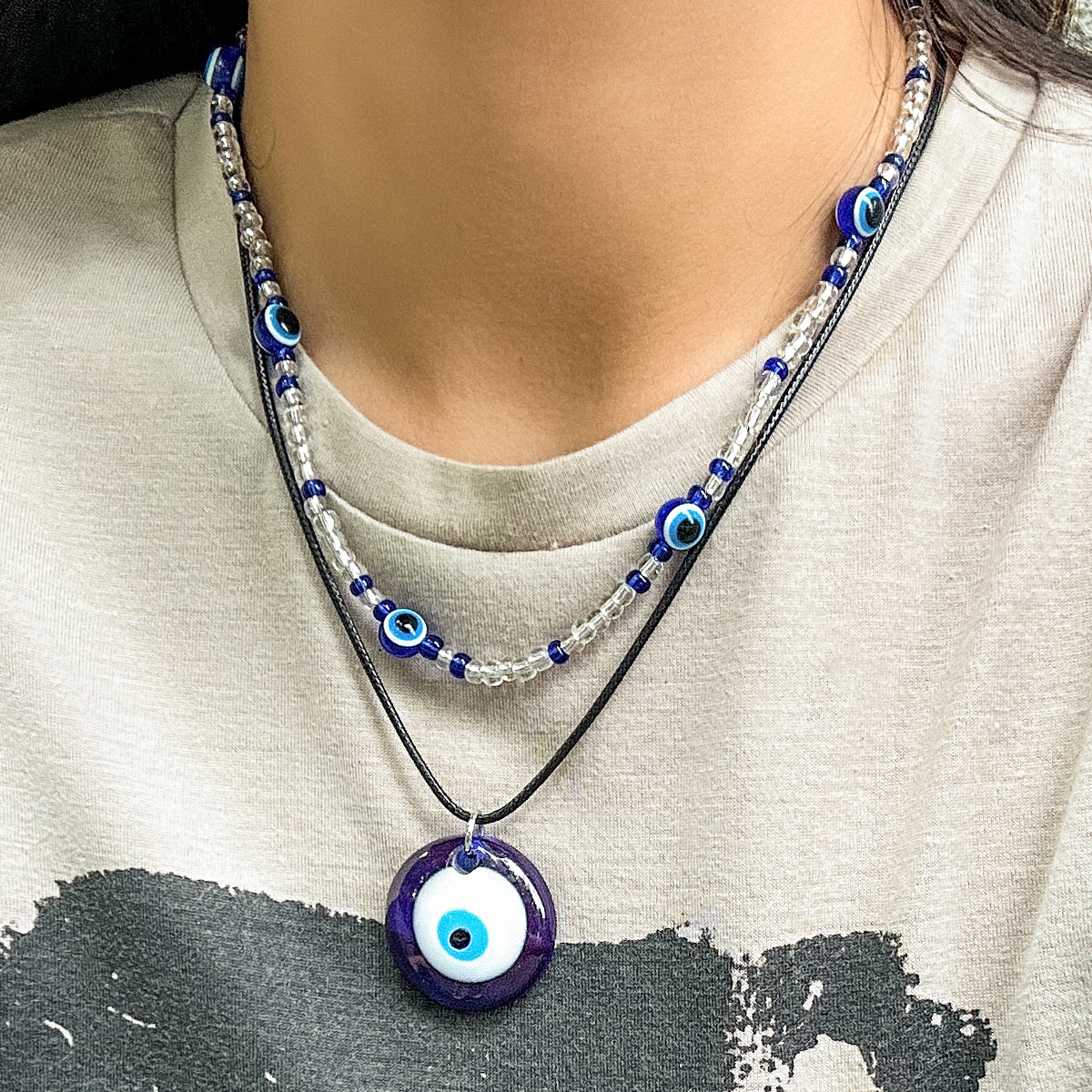 Fashion Woman Blue Eyes Beaded Jewelry Ethnic Controversy Semitic Women's Necklace