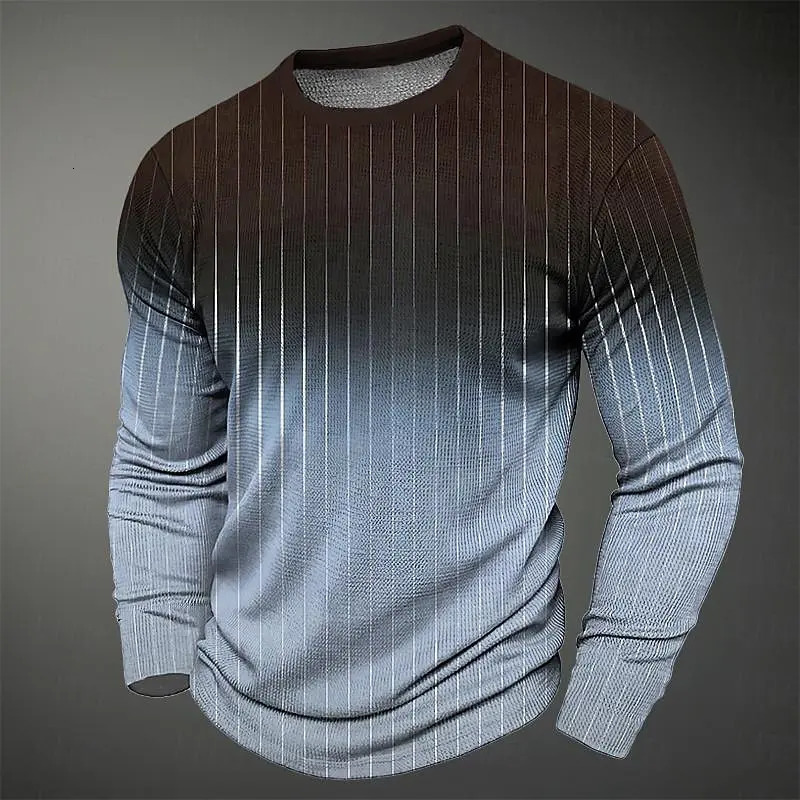 Color Block Stripes 3D Print Mens Street Style T Shirt Sports Outdoor Holiday Going Out T-shirt Long Sleeve Crew Neck Shirt Top 250213