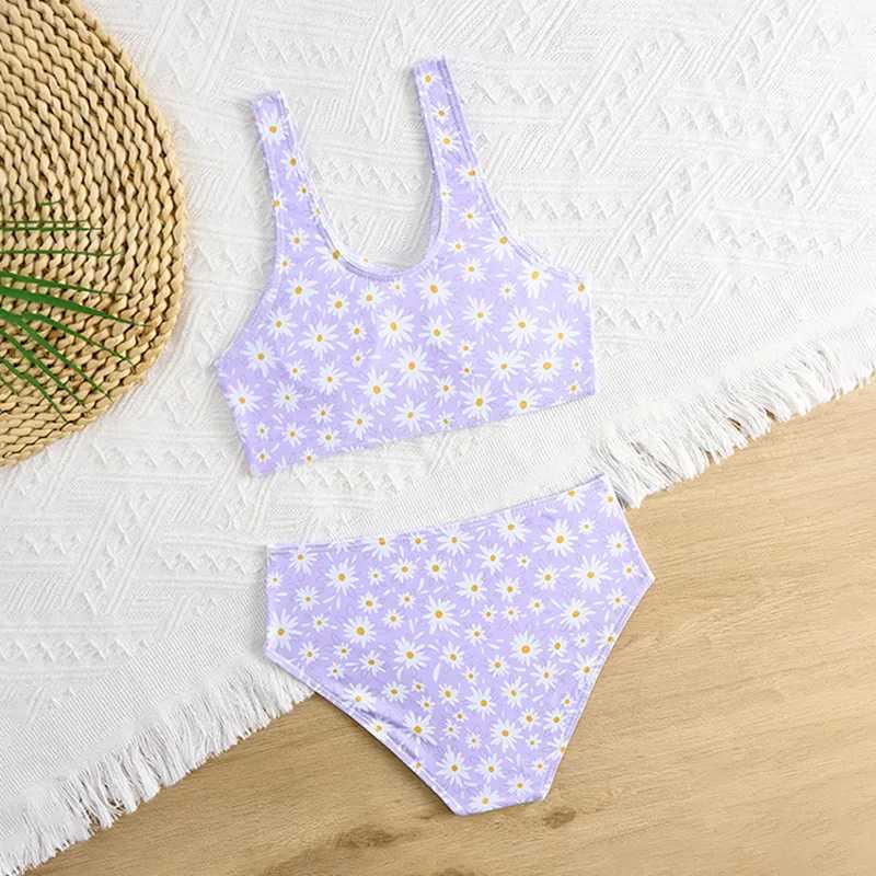 2025 Floral Girls Swimsuit High Waist Bikini Kids Swimwear Female Childrens Bathers Bathing Swimming Swim Suit Summer BeachwearXJ250214