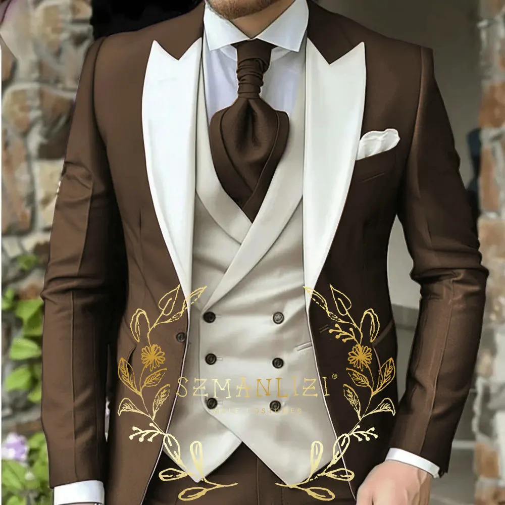 Light Green Classic Men Suit 3 Piece Tuxedo Peaked Lapel Groomsmen Wedding Suits Set Fashion Men Business Blazer Pants Vest 250214