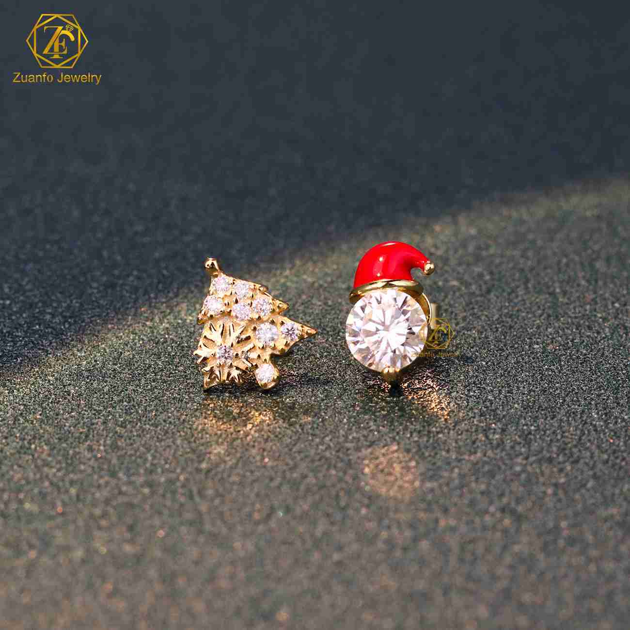 Luxury 925 Silver D VVS1 Moissanite Diamond Stud Earrings New Design Christmas Hat and Tree Jewelry for Gift or Party