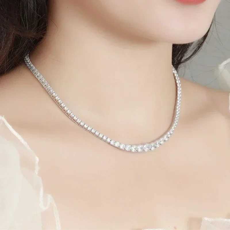 FEOBUR 6.5-3MM Gradient Moissanite Tennis Necklace for Women Sparkling Full Diamond Luxury Jewelry Sterling Silver 925 Chain
