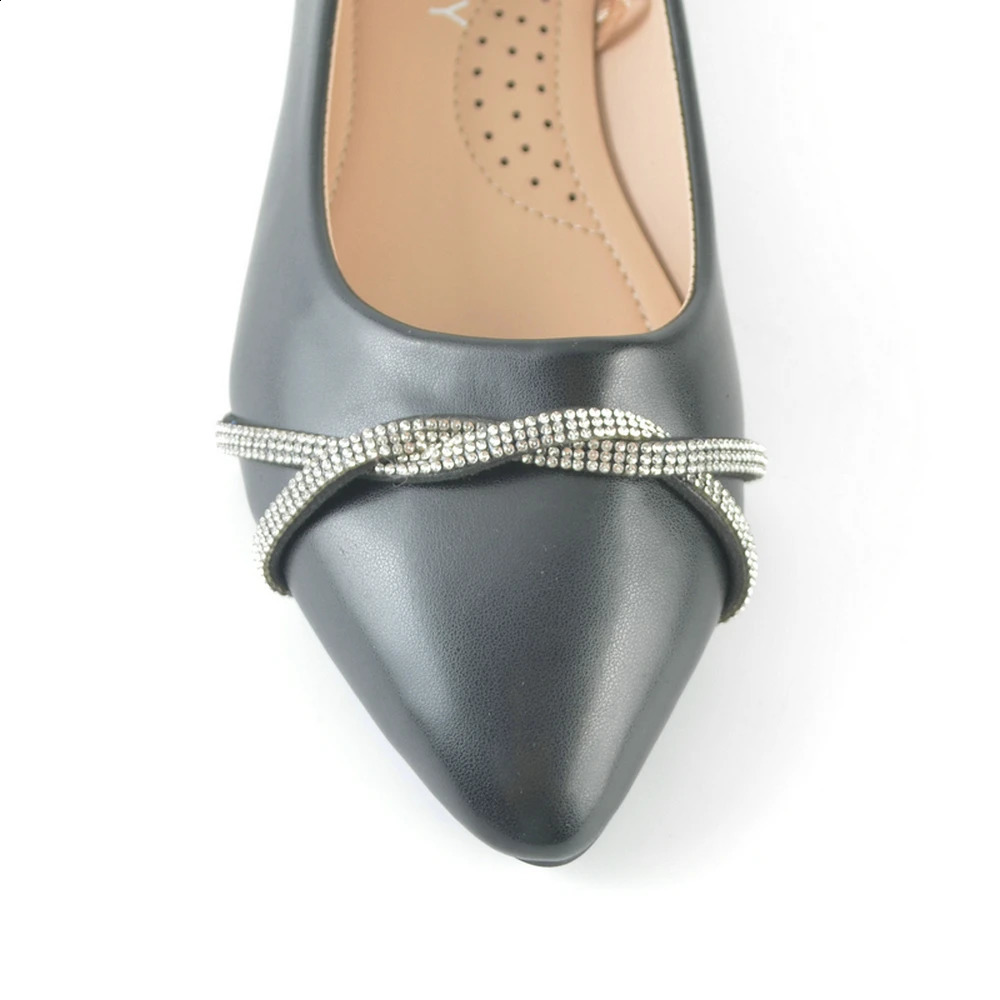Casual Daily Flat Pumps Ladies Crossed Crystal Strap Pointy Toe Shoes Comfortable Black Rhinestone Party Dress Womens Shoes 250214