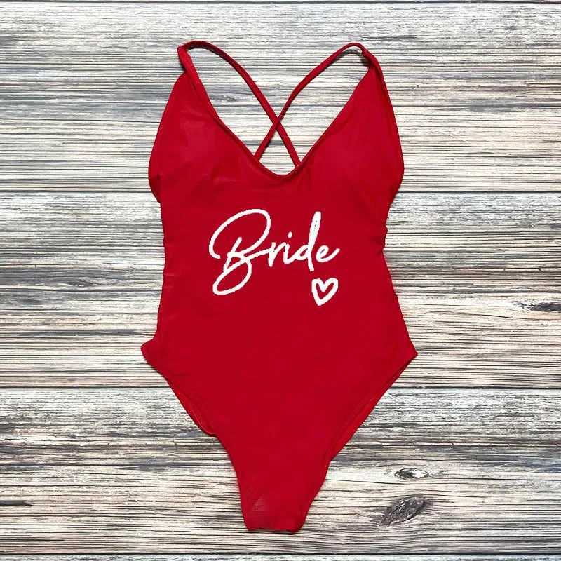 S-3XL Swimwear Women Team Bride One-Piece Swimsuit Squad Swim suits Sexy Padded Bachelorette Party Bathing Suit Summer BeachwearW250214