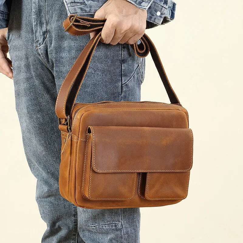 Shoulder Men Leather Vintage Crossbody Messenger Business Office Hand Sg Tote Bag Transverse For Male