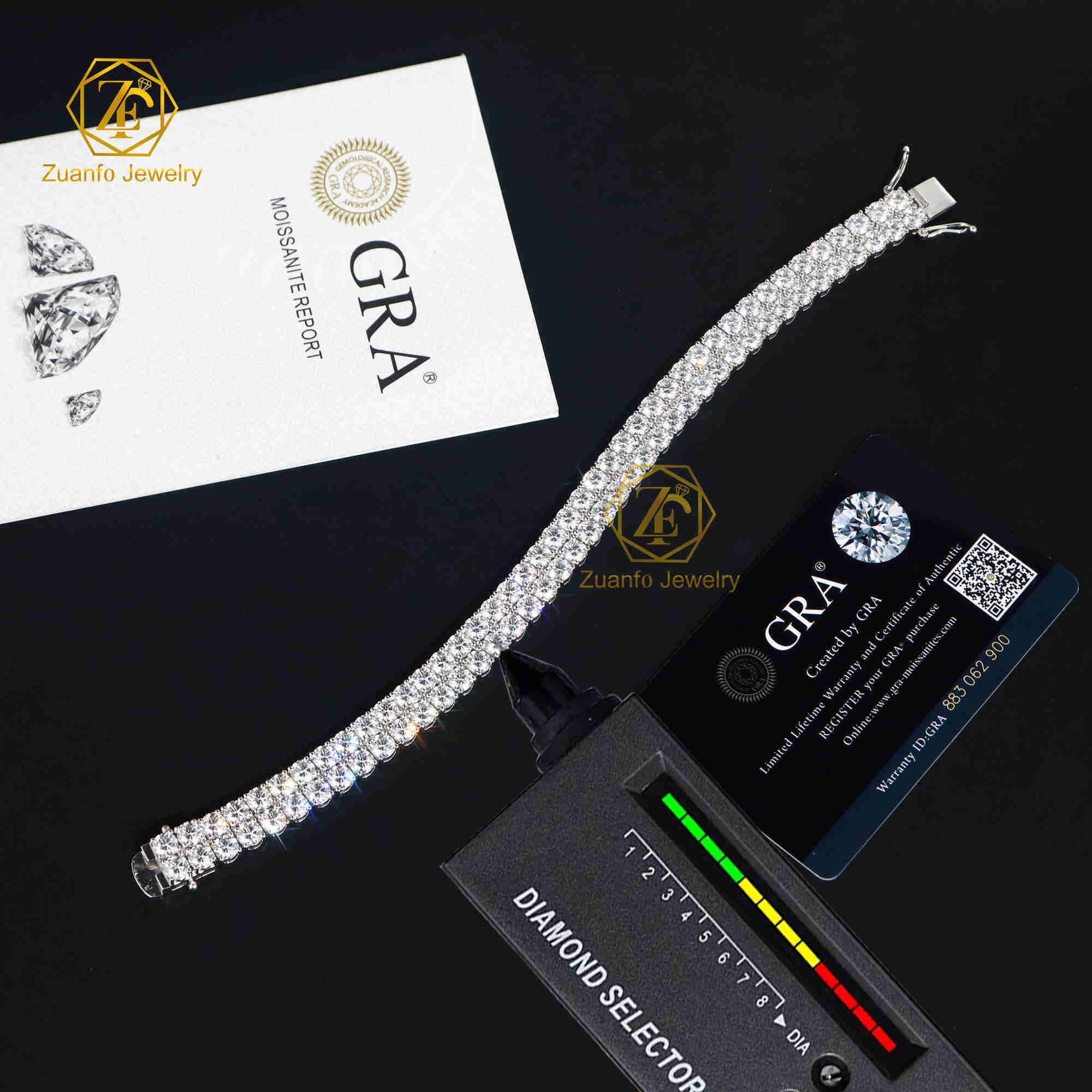 Vintage 925 Sterling Silver Charm Bracelet Round Cut 5mm Lab Diamond Two Rows Moissanite Tennis Chain With GRA