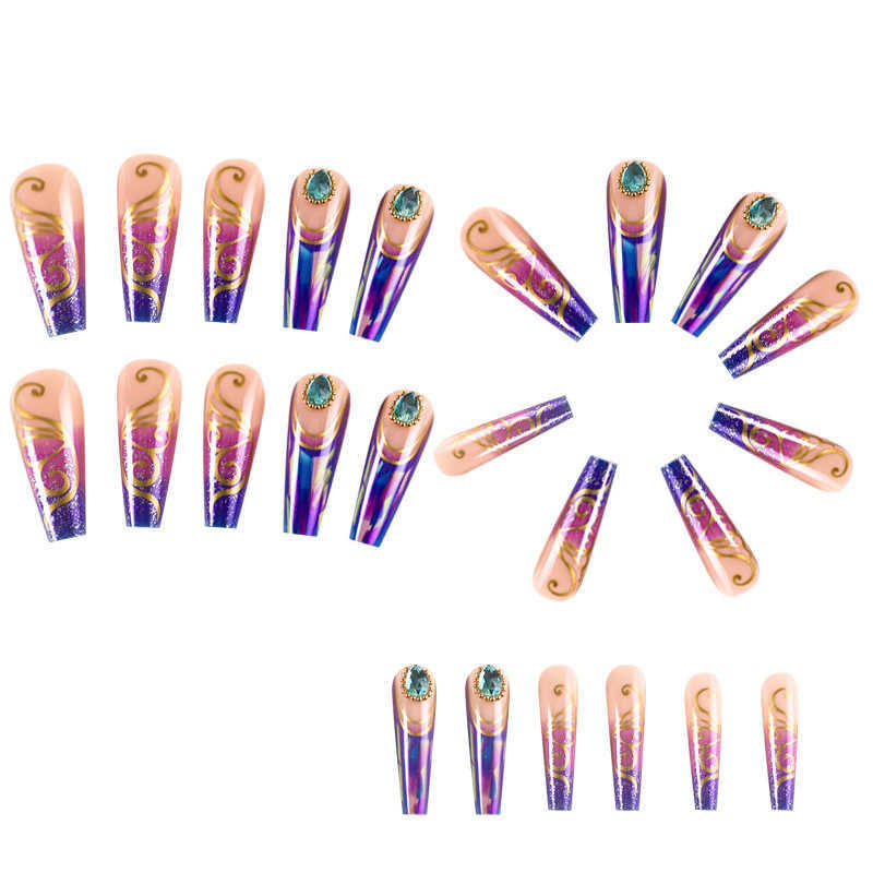 False Nails Wearing armor shining purple jewelry wearing nail plates finished wearable nail patches nail art H25215