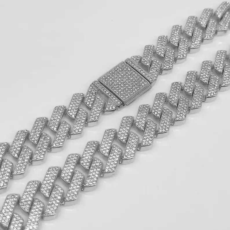 20mm Diamond Encrusted Cuban Link Chain Iced Vvs Lab Cz Necklace 14k White Gold Plated Miami Link Choker Cheap Price Best Gift