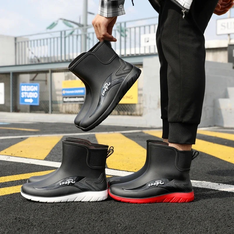 Cropped Rain Boots Mens Waterproof Kitchen Non-slip Work Hard-wearing Rubber Shoes Fishing Shoes Water Shoes 250213