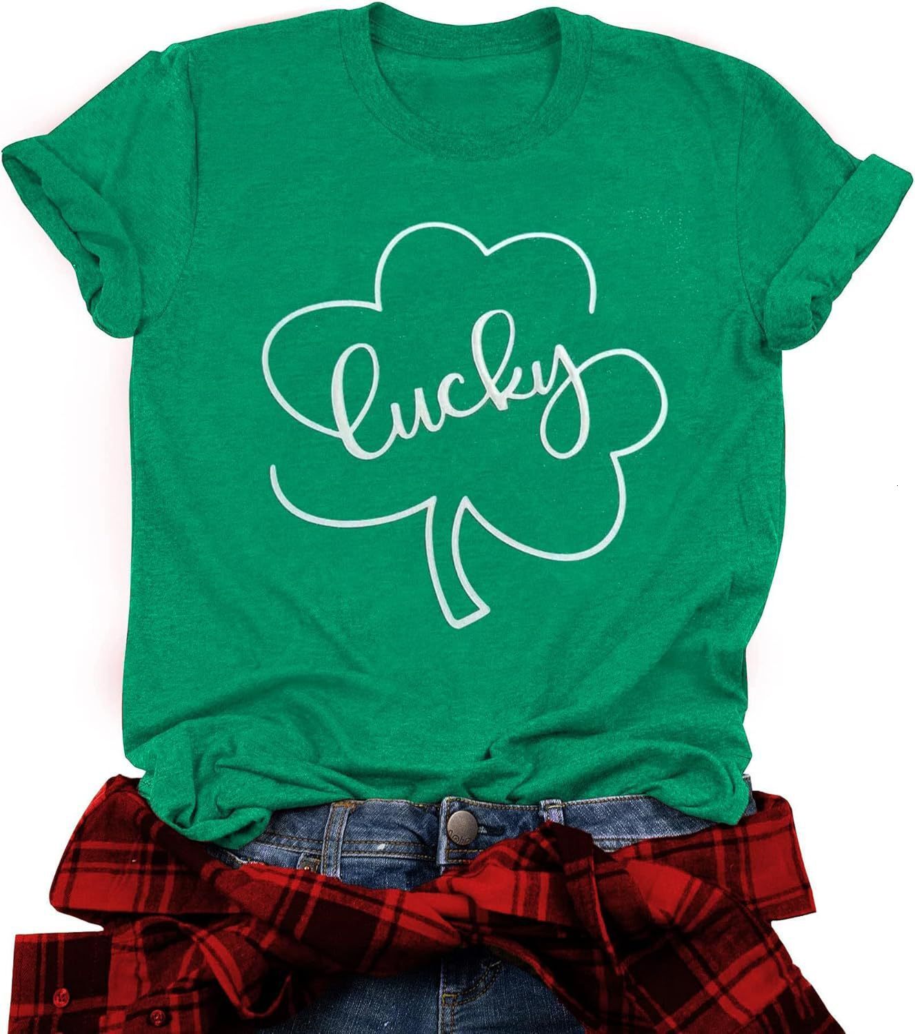 Designer Fashion Trendy St. Patrick Day Women T-shirt Blessings Lucky Irish Clover Green Short Sleeve