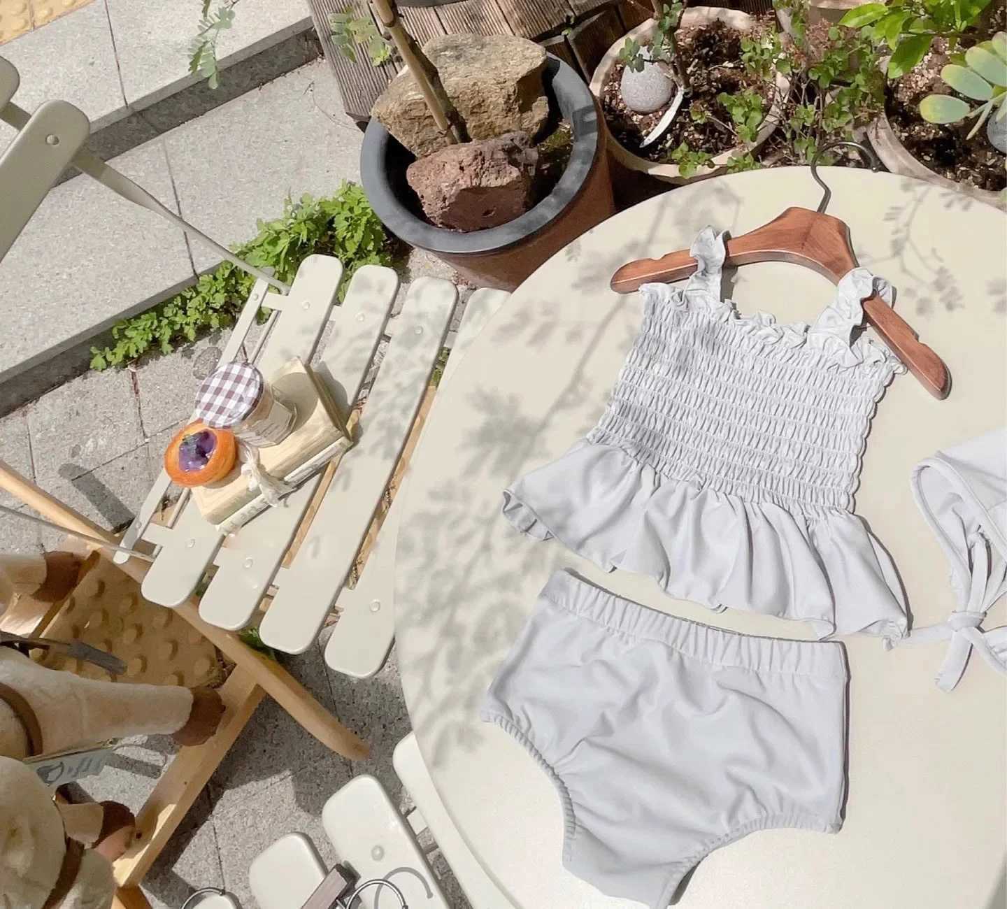 6797 Ins Korean Girl Baby Swimsuit Summer Solid Color Swimsuit Top+Short+Hat Fashion Girls Three-piece SwimsuitXJ250214