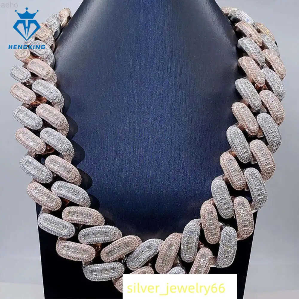 Custom Fine Jewelry 20mm 925 Sliver Rose Gold Plated Mens Cuban Chain Necklace Vvs Moissanite Miami Cuban Liink Chain