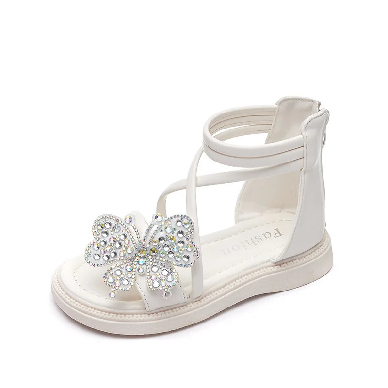 Girls Sandals Summer Rhinestone Butterfly Princess Shoes Kids Roman Sandals Casual Beach Shoes Fashion Children Flat Sandals 250214