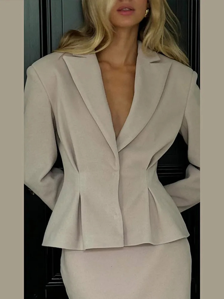 Pleated Fluffy Woolen Suit Coat Top Long Skirt Set Lapel Waist Cinched Commuting Jacket Fishtail Skirts Women Formal Attire 250210