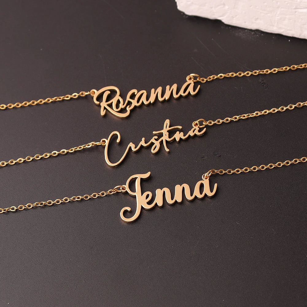 Custom Name Necklace for Women Personalized Cursive Letter Pendant Stainless Steel Jewelry Men Chain Choker Collar Customized 250210